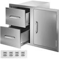 VEVOR Outdoor Kitchen Drawer 32.5 x 21.6 x 20.5 Double Drawers BBQ Island Drawers with Stainless Steel Handles for Outdoor Kitchen