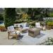 Jakarta Teak 5 Piece Loveseat and Fire Table Set with Loveseat 2 Club Chairs Fire Table and Side Table Canvas Cushions