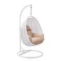 LeisureMod White Wicker Indoor Outdoor Patio Hanging Egg Swing Chair Beige