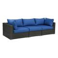 Poundex Furntiure Wicker-Fabric Outdoor Three piece Set Sofa in Blue