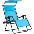 Fonirra Folding Zero Gravity Lounge Chair with Shade Canopy & Cup Holder Adjustable Folding Patio Recliner for Poolside Patio Garden Blue