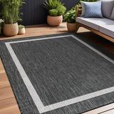 Beverly Rug Indoor/Outdoor Area Rugs Bordered Patio Porch Garden Carpet Dark Gray 9 x12