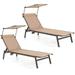 Costway 2 PCS Outdoor Chaise Lounge Chair with Sunshade 6-Level Adjustable Recliner Brown