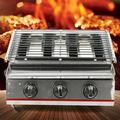 ZhdnBhnos 3 Burners Gas BBQ Grill Portable Stainless Steel Tabletop Cooker Outdoor Camping Picnic Barbecue Smokeless Griddle
