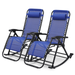 MoNiBloom Set of 2 Outdoor Rocking Chairs Foldable Reclining Zero Gravity Lounge Rocker with Pillow 95-120? Adjustable 330lbs Weight Capacity Blue