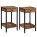 Set of 2 Nightstands, End Table, Tall Nightstand with Drawer and Storage Shelf, Industrial End Telephone Table, for Study