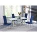 Somette Brunette 5-Piece Dining Set with 72" Glass Top and Blue Motion-back Chairs