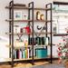 Bookshelf, Double Wide 5-Tier Open Bookcase Vintage Industrial Large Shelves, Wood and Metal Etagere Bookshelves