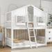 Low Twin over Twin House Bunk Bed with Roof, Safety Guardrails