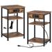 End Table with Charging Station, Set of 2 Nightstand with 3 Storage Shelf, Narrow Side Table with USB Ports & Power Outlets