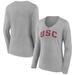 Women's Fanatics Branded Heather Gray USC Trojans Basic Arch Long Sleeve V-Neck T-Shirt