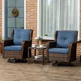 Outsunny 3-Piece Patio Bistro Set, PE Rattan Wicker Outdoor Furniture w/ Soft Cushions, 2 360° Swivel Rocking Chairs | Wayfair 863-113V00MB