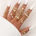 Ensemble d'anneaux creux géométriques en or pour femmes perle papillon vintage bijoux de fête de