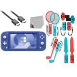 Nintendo Switch Lite Blue Bolt Axtion Bundle with Accessories Like New