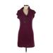 J.J. ALWAYS Casual Dress - Mini V Neck Short sleeves: Burgundy Print Dresses - Women's Size Large