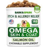 Bark&Spark Omega 3 for Dogs - 180 Fish Oil Treats for Dog Shedding Skin Allergy Itch Relief Hot Spots Treatment - Joint Health - Skin and Coat Supplement - EPA & DHA Fatty Acids - Salmon Oil