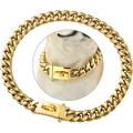 Dog Chain Collar with Buckle Strong Heavy Duty 14MM Thick Wide Stainless Steel Metal 18K Gold Cuban Link Chain Collar