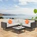 Patio Conversation Set 4-Pieces Outdoor Wicker Sofa Set Patio Furniture Set with Colorful Pillows L-Shape Sofa Set for Garden/Poolside/Porch (Beige+Orange)