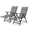 MoNiBloom Set of 2 Foldable Outdoor Lounge Chair with Retractable Footrest Zero Gravity Reclining Chair with Armrests 95-140? Adjustable Grey