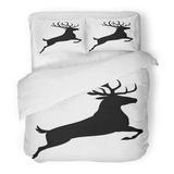 FMSHPON 3 Piece Bedding Set Stag Black Deer Reindeer Jump Silhouette Leap Head Antelope Moose Twin Size Duvet Cover with 2 Pillowcase for Home Bedding Room Decoration