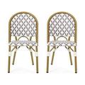 Christopher Knight Home 313259 Anastasia Outdoor French Bistro Chair (Set of 2) Gray + White + Bamboo Print Finish