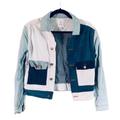 Lularoe Jackets & Coats | Lularoe Simply Comfortable Denim Jean Jacket Size Xs Color Block Patch Blue | Color: Blue/White | Size: Xs