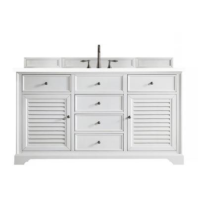 "Savannah 60"" Single Vanity Cabinet In Bright White In w/ 3 CM White Zeus Quartz Top - James Martin 238-104-V60S-BW-3WZ"