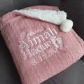 Personalised Baby/Toddler Cable Knit Blanket. With Name Or Birth Date. Pom Feature & Sherpa Fleece Backing