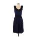 Burlapp Casual Dress - A-Line Scoop Neck Sleeveless: Blue Print Dresses - Women's Size Small