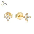 KOJ-Boucles d'Oreilles Exquises en Argent Sterling 100% 925 pour Femme Diamant Blanc Mini Fleur