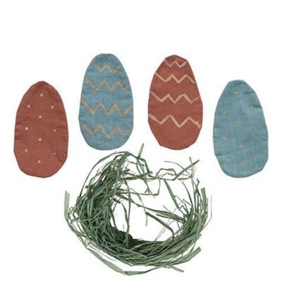 Set of 4 Stiffened Fabric Primitive Egg Ornaments Nest Filler - 5” high by 3” wide.