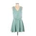 Casual Dress - A-Line Plunge Sleeveless: Green Print Dresses - Women's Size Small