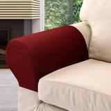 Garayma Armrest Covers 2pcs Stretch Anti-Slip Sofa Arm Chair Slipcovers Furniture Protectors Wine Red