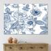 DESIGN ART Designart White Vintage Flowers On Classic Blue II Patterned Canvas Wall Art Print 36 In. Wide X 28 In. High - 3 Panels