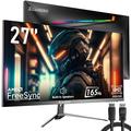 Memzuoix 27inch 165Hz Curved Gaming Monitor 1440p 144Hz Gaming Monitor QHD 2K(2560x1440) PC Monitor LCD Computer Monitor for Laptop with 2 Speaker&Backlight 1ms FreeSync Metal Base DP&HDMI