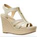 Michael Kors Shoes | Mk Michael Kors Berkley Women Sz 8 Wedge Sandals Metallic Canvas Pale Gold New | Color: Gold/Red | Size: 8