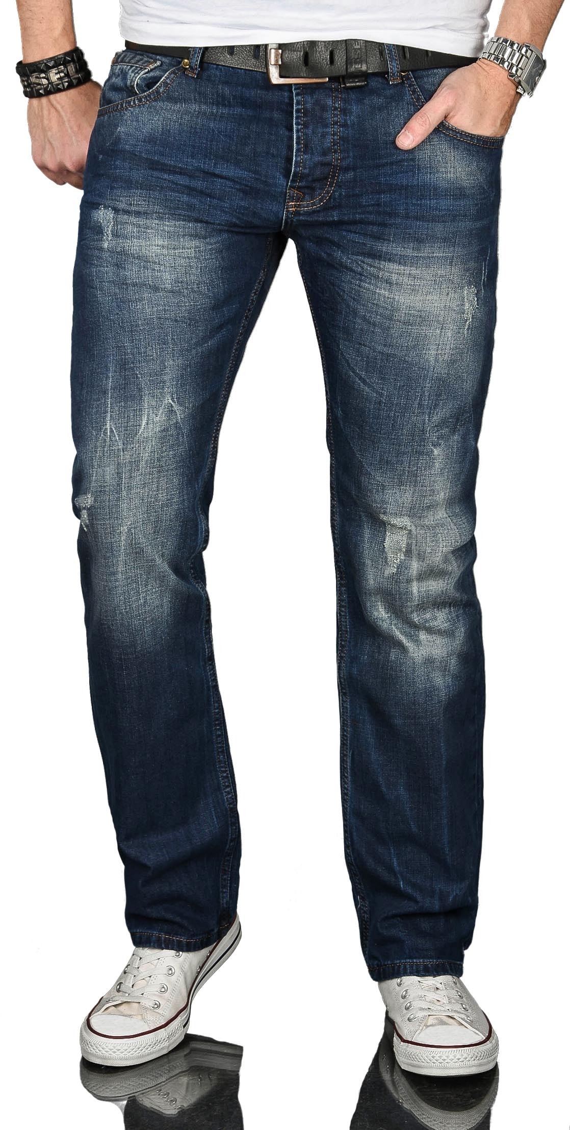 Regular-fit-Jeans ALESSANDRO SALVARINI "ASJulio", Herren, Gr. W33L34, Länge 34, blau (as, 060, blau vintage), Denim/Jeans, Obermaterial: 100% Baumwolle, Destroyed-Effekte, leichte Abriebeffekte, Jeans, mit geradem Bein