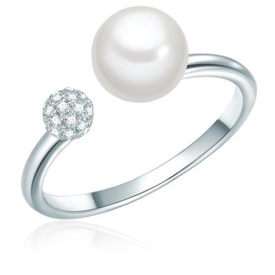 Valero Pearls - Ring Sterling Silber Zirkonia Süßwasser-Zuchtperle in Silber Ringe 1 ct Damen Image
