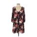 Lulus Casual Dress - Shift Plunge 3/4 sleeves: Pink Floral Dresses - Women's Size X-Small