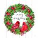 The Holiday Aisle® Gerdeen Merry Christmas Cardinal Wreath - Wrapped Canvas Print Canvas in Black/Green/Red | 12 H x 12 W x 1.25 D in | Wayfair