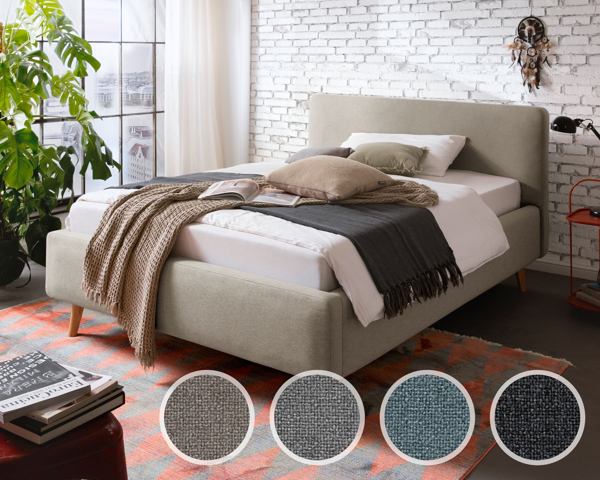 meise.möbel »Mattis« Polsterbett mit Bettkasten 140x200 cm / Taupe / ohne Bettkasten