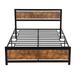 Queen Size Metal and Wood Platform Bed with Headboard and Footboard