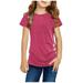 Simplmasygenix Kids Tops Summer Dress Plus Size Kids Girls Casual Tunic Tops Knot Front Button Short Sleeve Blouse T-Shirt Tee