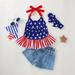 EQWLJWE 2Pcs/Set Toddler Baby Girls 4th of July Outfits Set Sleeveless Tassels Vest Tops+ Ripped Denim Shorts Summer Clothes