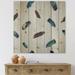 DESIGN ART Designart Boho Ethnic Blue Feathers Bohemian & Eclectic Print on Natural Pine Wood 35 in. wide x 35 in. high