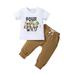 Toddler Boy Birthday Outfit Little Boy Summer Short Sleeve Suits Animal Letter Print T-shirt+Long Pants 2pcs Set Cake Smash Outfit 3-5Y