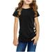 Simplmasygenix Kids Tops Summer Dress Plus Size Kids Girls Casual Tunic Tops Knot Front Button Short Sleeve Blouse T-Shirt Tee