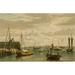 Boston harbor with boats at dock on the left boats and ships on the harbor and the city in the background. Poster Print (24 x 36)