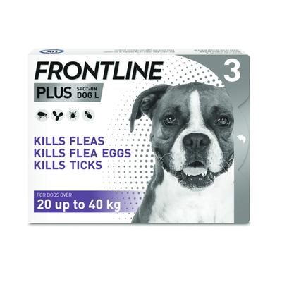 Frontline Plus Spot On | L (20-40kg) | 3 Pipettes | Dog Flea & Tick Treatment
