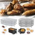 THREN Air Fryer Three Stackable Dehydrator Racks 304 Stainless Steel Air Fryer Basket Tray Air Fryer Accessories Compatible with Most Air Fryer